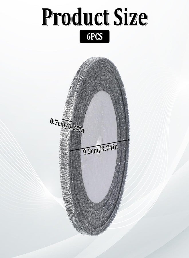 Zelphvt 6 Rolls Silver Glitter Ribbon,150 Yards 1/4inch Shimmer Sheer Thin Glitter Ribbon Sparkly Metallic Fabric Ribbons Thin Sparkly Fabric Ribbons for Gifts DIY Party Wrapping Wedding Decoration and Crafts - Image 2